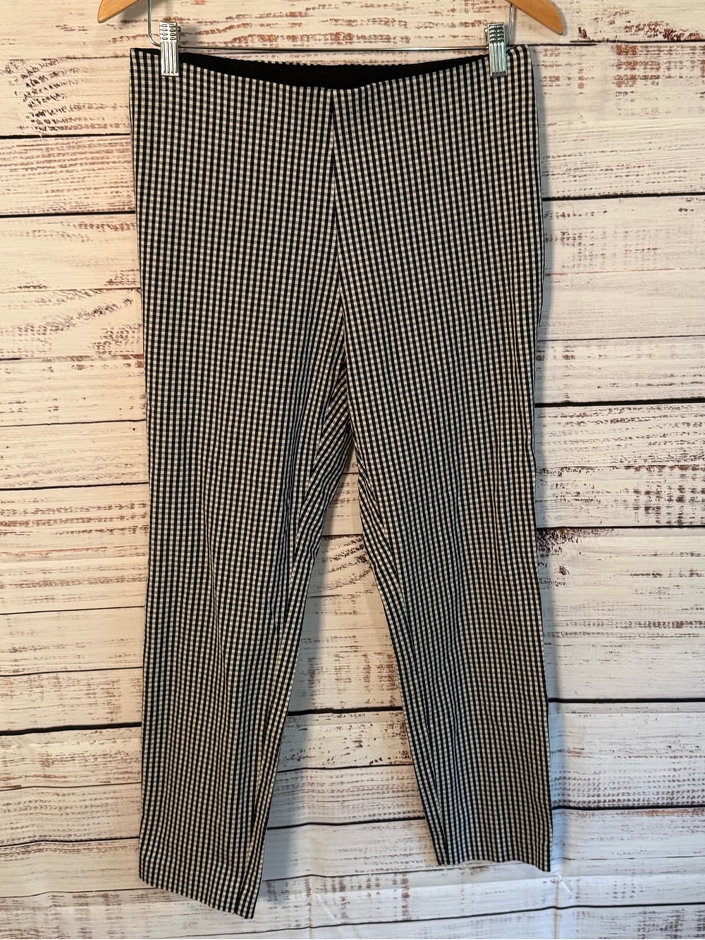 A New Day Women's Gingham Ankle Pants Size 10 Black White Pull On Stretch Career